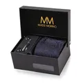 Produktbild: Massi Morino Krawatte Paisley Dunkelblau mit Einstecktuch Set Herren inkl. Manschettenknöpfe, Krawattennadel und Geschenkbox | Männer Krawattenset zur Hochzeit