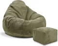 Produktbild: Dreamroots Bean Bag 90x90x100 cm Sitzsack mit Lehne und Hocker und Bezug Sitzkissen Boden Chill Sack Bubibag Sitzsack Sitzsack mit Füllung, Dark Olive