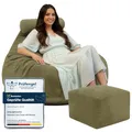 Produktbild: DreamRoots Sitzsack Erwachsene Cord oder Kinder - Bean Bag Sofa - Sitzsack Cord mit Hocker und Bezug - Sitzsäcke mit Füllung 90x90x100 cm Dark Olive