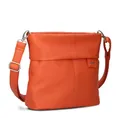 Produktbild: Zwei Damen Handtasche Mademoiselle.M M8 Umhängetasche 3 Liter klassische Crossbody Bag aus weichem Kunstleder mit Kragen & Hauptfach mit Reißverschluss (papaya)
