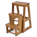 Produktbild: COSTWAY Tritthocker 3 Stufen, Leiterstuhl Trittstuhl klappbar, Hockerleiter bis 150 kg, 66 cm hoch, Trittleiter aus Massivholz, Haushaltsleiter Aufstiegshilfe Pferd (Natur)