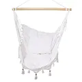 Produktbild: HOBEA-Germany Hängesessel, Vintage Hängestuhl Boho-Look, Hängeschaukel Fransen Uni Deluxe (Weiß mit Makramee)