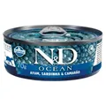 Produktbild: Farmina N&D Ocean Pastete Katzenfutter(Nassfutter, mit hochwertigen Vitaminen und natürliche Antioxidantien, ohne Mais, Zutaten: Thunfisch, Sardinen und Garnelen, Portionsgröße: 70 g)