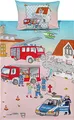 Produktbild: Erwin Müller Kinder-Bettwäsche, Bettgarnitur Polizei und Feuerwehr Renforcé bunt Größe 40x60 cm / 100x135 cm - temperaturausgleichend, strapazierfähig, mit praktischem Reißverschluss
