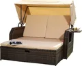 Produktbild: Strandkorb Sonnenbett Polyrattan Braun mit Dach & Kissen