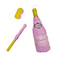 Produktbild: Relaxdays Pinata Sektflasche, Pinata zum Aufhängen, Geburtstag, Partypinata zum Befüllen, mit Stock & Maske, rosa-Gold