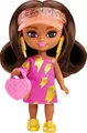 Produktbild: Barbie-Puppe, Extra Mini Minis brünette Puppe mit Visier und Kleid mit Blitzmuster, Kinderspielzeug, Kleidung und Accessoires, HPH20