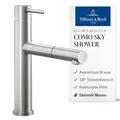 Produktbild: Villeroy & Boch Como Sky Shower Hochdruck-Küchenarmatur mit ausziehbarer Handbrause, Strahlregler mit 120° Schwenkbereich, 153 mm Auslaufhöhe, Edelstahl massiv