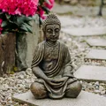 Produktbild: Buddha Tempelwächter Statue Steinfigur 50 cm 26 kg Gold Weißbeton frostsicher