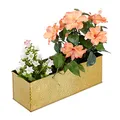 Produktbild: Relaxdays Blumenkasten für Innen, Pflanzkübel, Metall Kübel für Blumentöpfe und Kräuter, rechteckiger Blumenkübel, gold, 13,50 x 40,00 x 12,50cm