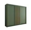 Produktbild: BETTSO - Kleiderschrank Schiebetüren - Schrank Grün - 250cm breit, 213 cm hoch, 62 cm tief - Garderobenschrank mit Kleiderstange und Einlegeböden - Dekorative Gold Leisten