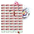 Produktbild: 50er Set Sturzglas 125 ml Marmeladenglas Einmachglas To 66 rot karierter Deckel incl. Rezeptheft