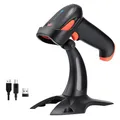 Produktbild: Tera Barcode Scanner 2D 1D 3 in 1 Barcodescanner Wireless 2.4 GHz/Bluetooth/USB Kabelgebunden Strichcode Scanner mit 2000mAh Akku /2M Kabel/Super Stabiler Ständer, HW0002
