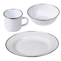 Produktbild: GRÄWE Emaille Camping Geschirr Set in Weiß - Teller, Schüsseln, Becher mit Henkel für Outdoor-Erlebnisse, Ideal für Camping und Picknick
