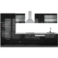 Produktbild: Vicco R-Line Küchenzeile Schwarz Hochglanz 350 cm mit HochschrankAP Marmor ohne E-Geräte