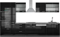 Produktbild: Küchenzeile Vicco R-Line Schwarz Hochglanz/Anthrazit 350 cm mit Hochschrank, AP Marmor, Model 49828