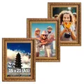 Produktbild: VictoR Vintage Bilderrahmen „Rubens“ 3er Set in 15x21 cm (A5) Braun Gold - Leiste: 30x20mm - Echtglas - Fotorahmen Barock - Antik - Bilderrahmen 15x21 Vintage - Fotorahmen A5 Vintage