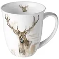 Produktbild: Ambiente Tasse 10cm Porzellan mit Hirsch Motiv - 0,4L Keramiktasse Porzellangeschirr Kaffeetasse Teetasse Kakaotasse Porzellantasse