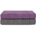 Produktbild: Komfortec 2er Saunatuch Set 80x200 cm aus 100% Baumwolle, XXL-Saunatücher, Sauna Handtuch, Weich, Groß, Frottee, Schnelltrocknend, Anthrazit Grau... - Grau/Violett