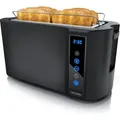 Produktbild: Arendo Toaster für 4 Scheiben Langschlitz 1500 W, Brötchenaufsatz, Wärmeisoliert, Display, Touch, Schwarz - Schwarz