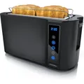 Produktbild: Arendo Toaster Für 4 Scheiben Langschlitz 1500 W, Brötchenaufsatz, Wärmeisoliert, Display, Touch, Schwarz