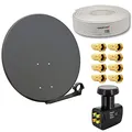 Produktbild: PremiumX Satelliten-Komplettanlage 80cm Satellitenschüssel Anthrazit SAT Quad LNB 50m Kabel 8X F-Stecker für 4 Teilnehmer