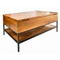 Produktbild: riess-ambiente.de Industrial Design Couchtisch Factory LIFTUP 80cm Mangoholz mit ausklappbarer Platte Wohnzimmertisch Holztisch höhenverstellbar