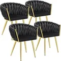 Produktbild: Tectake Set Esszimmerstuhl Astano Gepolstert  Mit Samtbezug  Knotendesign Durchgehende Lehne 4Er Set 55 x 60 50 x 75 cm Schwarz Gold