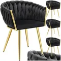 Produktbild: tectake® Samt Stuhl, Schalenstuhl mit Armlehne in Knoten Optik, Esszimmerstühle, Sessel modern für Wohnzimmer, Esszimmer, als Küchenstühle, für Schminktisch, Dining Chair Set - Schwarz/Gold, 4er Set