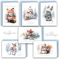 Produktbild: 12 Weihnachtskarten Set Klappkarten mit Umschlägen a6 Karte Karten Umschlag glanz Frohe Weihnachten Merry Christmas xmas Aquarell Waldtiere Reh Fuchs Hase Eule Eichhörnchen Maus