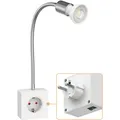 Produktbild: ledscom.de Steckdosenlampe LESCH Leselampe, chrom/weiß inkl. GU10 LED Lampe 5,7W, 535lm, 35°, weiß