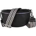 Produktbild: MIRROSI Bauchtasche Damen, Echtleder, Leder, Made in Italy, Umhängetasche, Brusttasche, (Schultertasche für jeden Anlass (1 Tasche & 2 Gurte), 3 Größen auswählbar), Crossbody Bag, Schwarz, gemusterten& verstellbaren Schulterriemen schwarz Große Tasche (28x18x9cm)