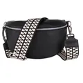 Produktbild: MIRROSI® Bauchtasche Damen, Echtleder, Made in Italy, Umhängetasche, Brusttasche, Crossbody Bag (1 Tasche & 2 Gurte) (Schwarz (Zahnrad Schwarz), Große Tasche (28x18x9cm))