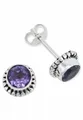 Produktbild: mantraroma Paar Ohrstecker PUNTI rund klein aus 925 Silber mit Amethyst facettiert (Paar, Paar Ohrringe mit Schmuckbeutel), 925 Sterling Silber Ohrringe für Damen