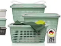 Produktbild: Hausfelder Wäschekorb 3er Set 35L – Stabile Wäschekörbe in Jadegrün – Wetterfest mit Henkeln & Griffen – Wäschewannen Plastik 58x37x25cm