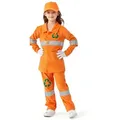 Produktbild: Corimori Kostüm Müllmann Müllfrau Kostüm, Set für Kinder, Orange mit Reflektorstreifen, Recycling-Symbol, Kappe und Handschuhe orange 128/134