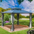 Produktbild: BRAST® Pavillon Aluminium Pagode 4x4m | viele Modelle & Farben | inkl. Moskitonetz | festes Dach | wasserdicht | stabil |UV-Schutz | Hellgrau