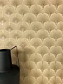 Produktbild: Newroom Vliestapete, Gold Tapete Modern Fächer - Mustertapete Retro Vintage Glamour Ornamente Glänzend für Schlafzimmer Wohnzimmer Küche, Mustertapete, Retro