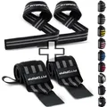 Produktbild: Fitgriff® Handgelenk Bandagen + Zughilfen (2er Set) - für Krafttraining, Fitness, Bodybuilding, Gewichtheben, Gym, Kraftsport - für Frauen und Männer (Black/Grey)
