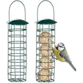 Produktbild: Relaxdays Meisenknödelhalter 2er Set, zum Aufhängen, HxD 31x8,5 cm, Vogelfutterspender für Wildvögel, Metall, dunkelgrün