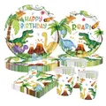 Produktbild: Dinosaurier Partygeschirr Set – 50 Stück Dino Geburtstag Deko mit Papptellern, Tassenn und Servietten für 10 Gäste Kindergeburtstag Dino Dekoration Jungen Mädchen Geburtstag Party Set