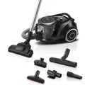 Produktbild: Bosch Staubsauger beutellos Serie 6 BGC41XSIL, Bodenstaubsauger, ideal für Allergiker, Hygiene-Filter, für Parkett, Teppich, Fliesen, Fugendüse, extra leise (68 dB), langes Kabel, 700 W, schwarz