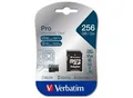 Produktbild: Verbatim Pro U3 256GB Micro SDXC Karte, mit Adapter