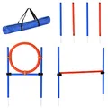 Produktbild: PawHut Agility-Übungs-Set Slalom-Hürden-Sprungring 3 in 1 Hundesport Trainingsplatz PE Blau+Rot