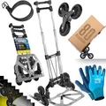 Produktbild: MASKO® Stufen-Sackkarre Treppenkarre Klappbar 80 kg Tragkraft 3x3 Treppensteiger inkl. Rädern + Expanderseil + Handschuhe - höhenverstellbarer Griff - Aluminium Handkarre für Transportkarre Schwarz