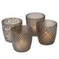 Produktbild: 4tlg. Windlicht MARILU grau Muster geriffelt aus Glas Teelichthalter Hochzeit