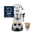 Produktbild: De'Longhi Dedica Style - Perfetto Kompakte Siebträgermaschine Espressomaschine mit Tasten, manuellem Milchaufschäumer für Espresso und Cappuccino, ESE Pad geeignet, 15cm breit, Weiß (EC685.W)