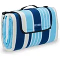 Produktbild: Relaxdays - Picknickdecke xxl, 200 x 200 cm, Fleece Stranddecke, wärmeisoliert, wasserdicht, mit Tragegriff, blau-weiß