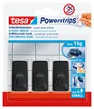 Produktbild: tesa Powerstrips Klebehaken Small Eckig - 3 x selbstklebende Wandhaken - für Kacheln, Glas, Kunststoff und weitere Untergründe - 1 kg Halteleistung - Schwarz