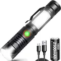 Produktbild: REHKITTZ LED Taschenlampe Extrem Hell 2000 Lumen, 2500 mAh Hochkapazitative Wiederaufladbare Multifunktions Taschenformat Taschenlampe mit Magnet und COB Arbeitsleuchte,Zoombar Handlampe(1 Stück)